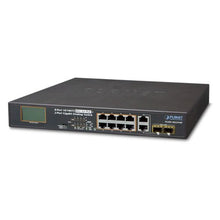 Load image into Gallery viewer, Planet FGSD-1022VHP 8-Port 10/100TX 802.3at PoE + 2-Port Gigabit TP/SFP combo Desktop Switch with LCD PoE Monitor (120W)