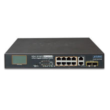 Load image into Gallery viewer, Planet FGSD-1022VHP 8-Port 10/100TX 802.3at PoE + 2-Port Gigabit TP/SFP combo Desktop Switch with LCD PoE Monitor (120W)