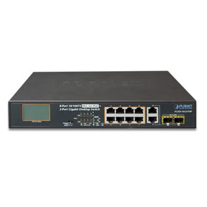 Planet FGSD-1022VHP 8-Port 10/100TX 802.3at PoE + 2-Port Gigabit TP/SFP combo Desktop Switch with LCD PoE Monitor (120W)