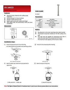 DS-1662ZJ Long Pendent Ceiling Mount Bracket Indoor Outdoor For Hikvision PTZ Cameras