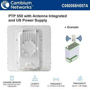 Cambium Networks - C050055H007A - PTP550 5GHz Integrated 23dBi Antenna End with AC Power Supply, Mounting Bracket and US Line Cord (FCC)