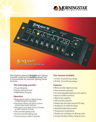 Morningstar SL-10L-24V SunLight Solar Lighting Controller 10A 24VDC